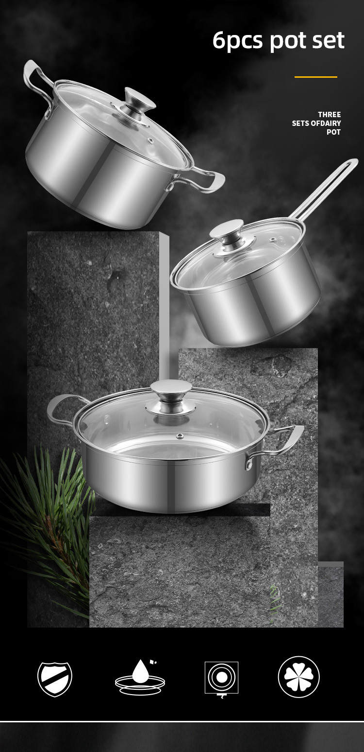 OEM/ODM Kitchen Cookware Cooking Soup Pot Set Stainless Steel Ollas Cookware Sets With Glass Lid