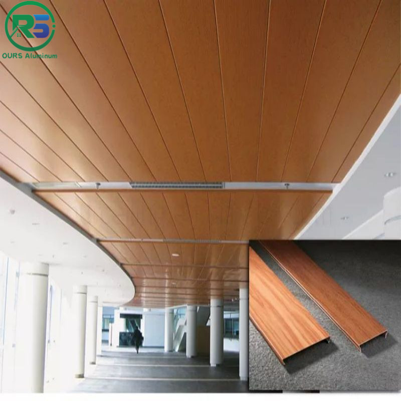 Wood Color Aluminum Strip False Ceiling Windproof 150mm 200mm