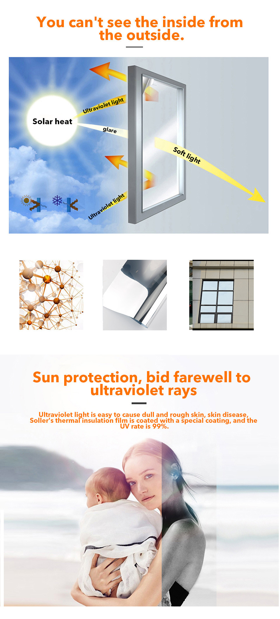Self Adhesive Building Glass Film Residential Window Tinting Building Window Insulation Solar Film One Way Black Tint