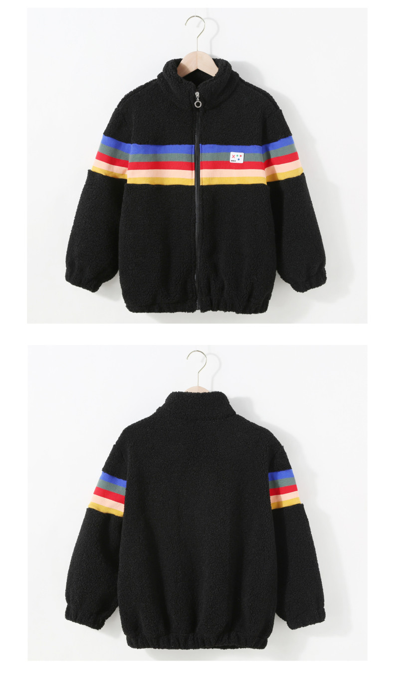 Girls Lamb Wool Coat Thickened Stitching Color Striped