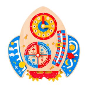 Quality Wooden Cartoon Rocket Clock Calendar Montessori For Kids wholesale