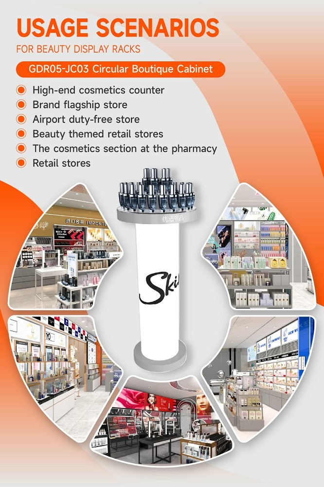 GDR05-JC03 Beauty Display Rack with Front Text Carving and Translucent Light Panel for Fashion Boutique