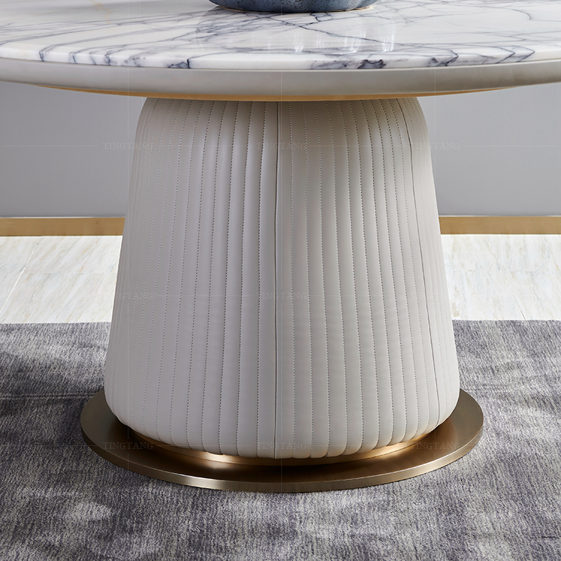 Household White Marble Round Dining Table With Turntable Stainless Steel