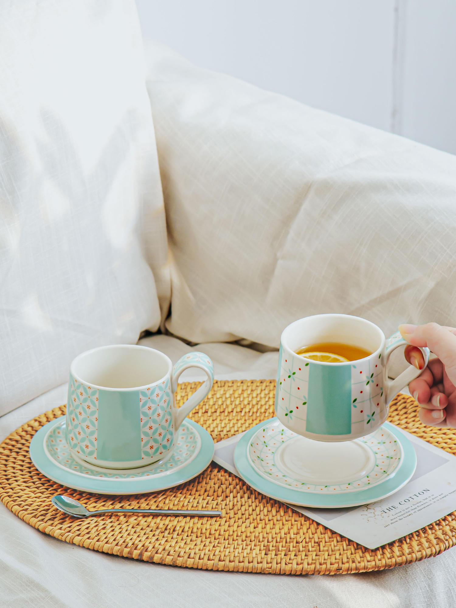 Simple Blue Ceramic Cup And Saucer Set For Cappuccino Or Tea In Europe Design