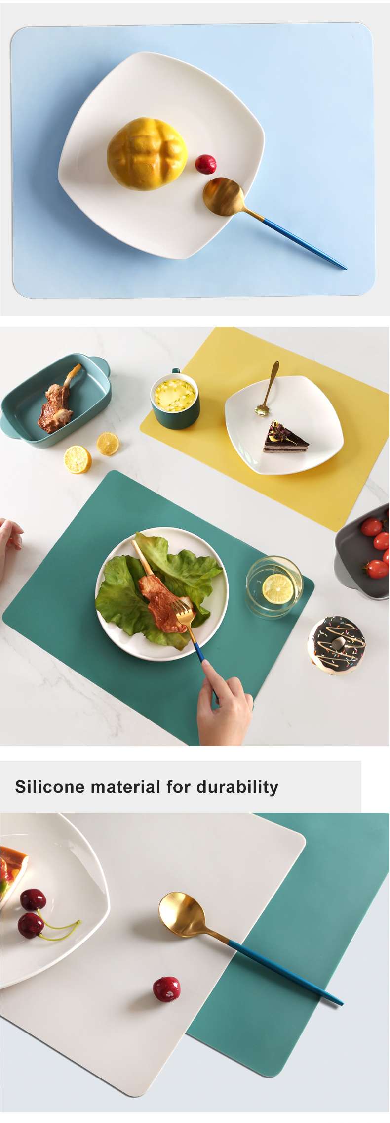Custom Reusable Drawing BPA Free Non Slip Waterproof Dinner Table Mat Heat Resistant Silicone Placemat