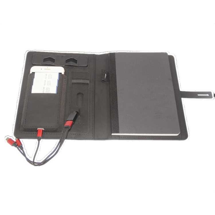 Custom Pu Leather Led Logo Multifunctional High End Luxutr Hardback Wireless Charging Smart Notebook With Powerbank