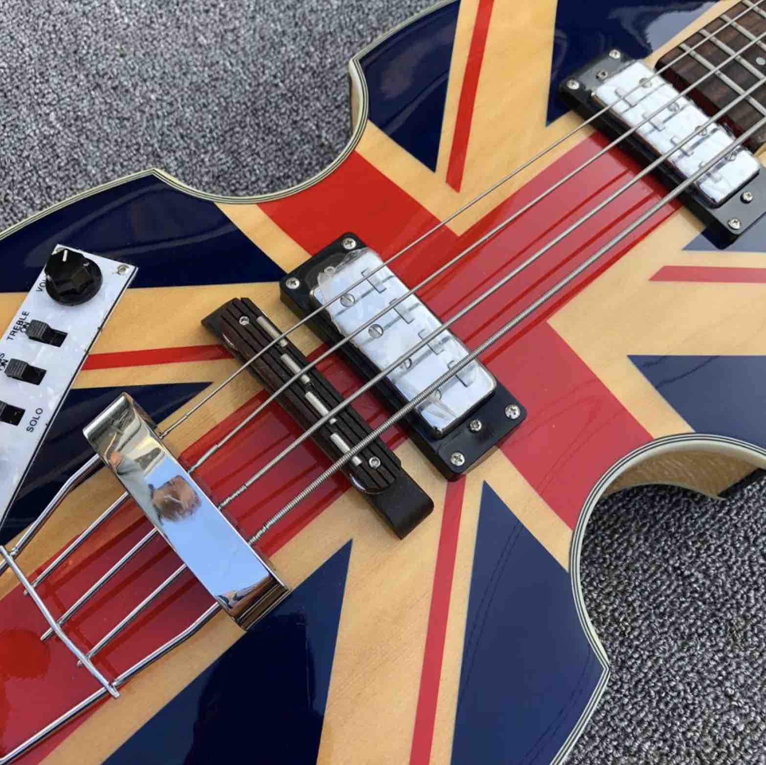 Custom British flag Hofner Violin 4 strings Electric bass guitar BB2 Icon Series Hofner Flame maple vintage CT bass