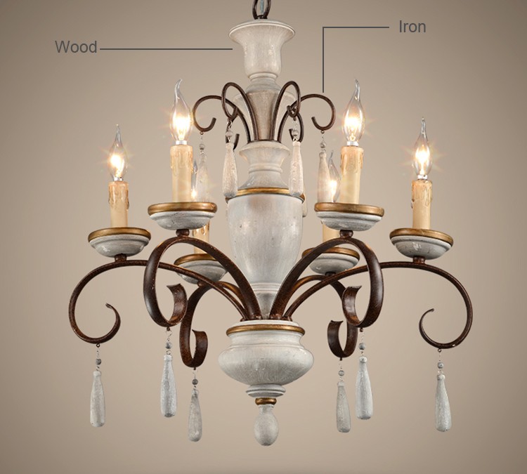 Antique Rustic wood and iron chandelier (WH-CI-29)