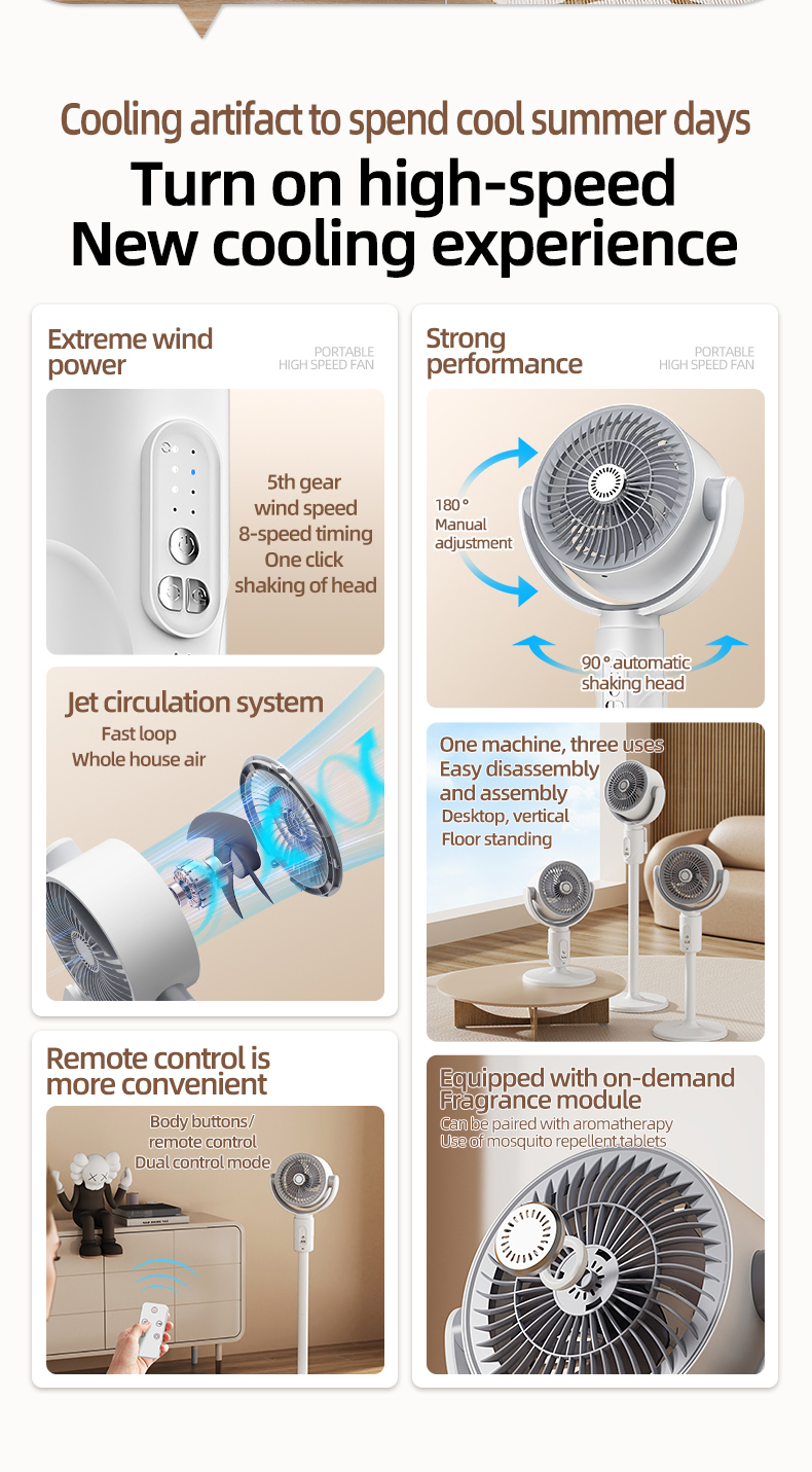FLOOR Installation 4000mA USB Rechargeable Floor Standing Fan with Adjustable Height
