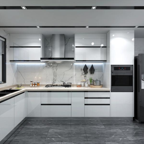 Veneer Finished Door Single Kitchen Cabinet with High Gloss Acrylic Dish Dryer