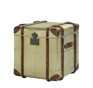 Quality Office Lifted Cover Brass Leather Storage Trunk Full Genuine Leather Handle wholesale