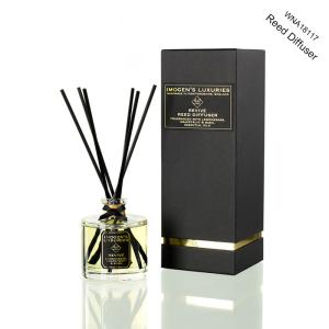 Quality Luxury Transparent Round Bottle Home Reed Diffuser with Black Gift Box wholesale