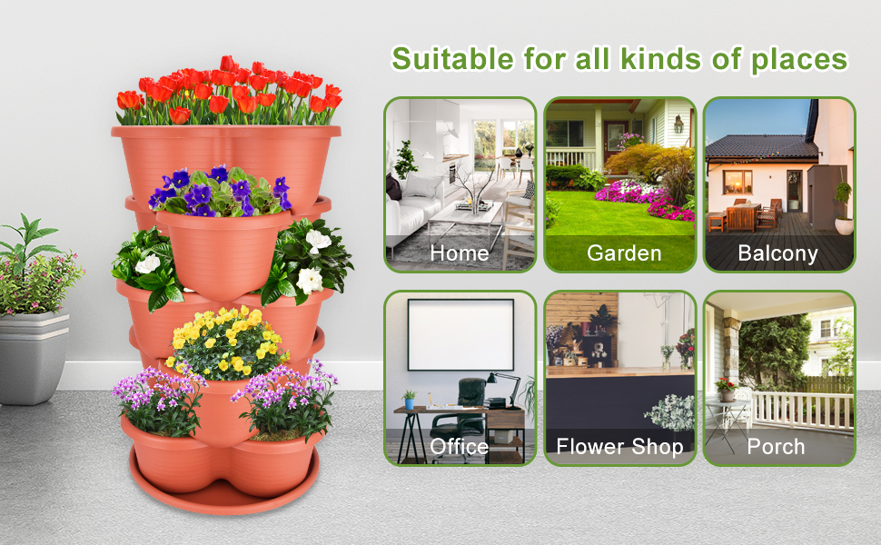 Stackable Planter, Vertical Garden Planter, Strawberry Planter, Indoor/Outdoor, 5 Tier Garden Tower, Herb Plant