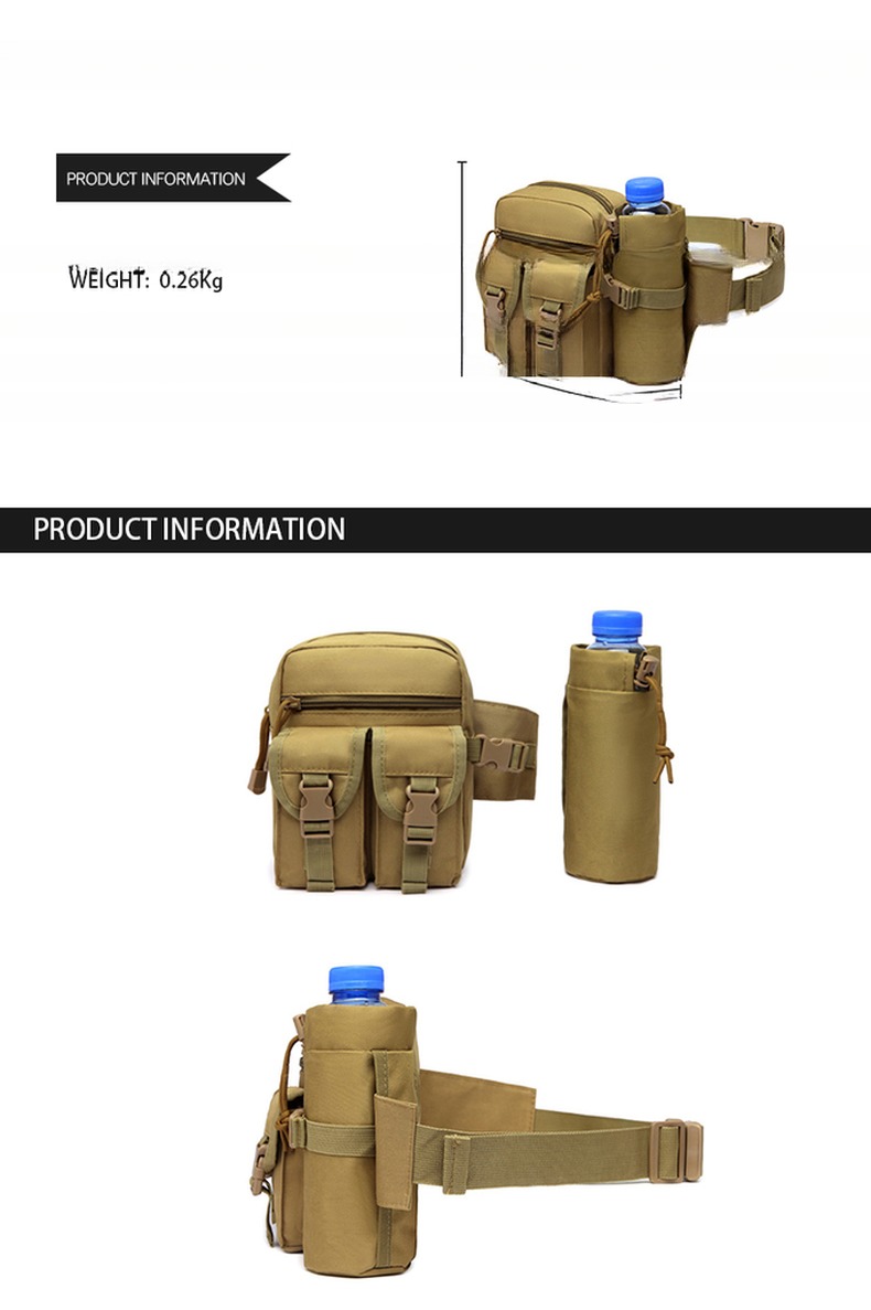 Barrel-shaped Water Bottle/Kettle Waist Bag Khaki Backpack for Outdoor Activities