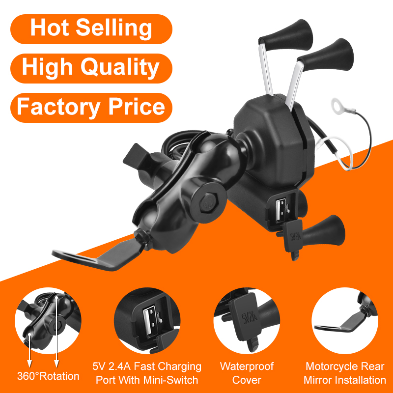 3-6.5 Inch Gps Phone Holder , 5V 2.5A Wireless Charging Motorcycle Phone Mount