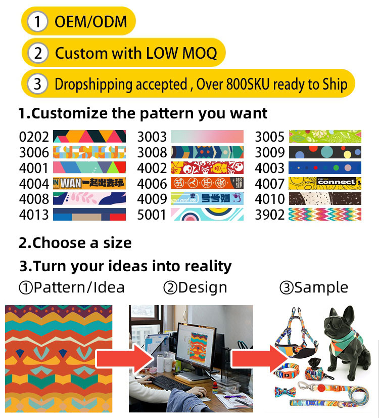 Waterproof Training Designer Dog Pet Collars Print Pattern Bulk Retractable Para Perros