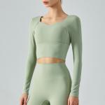 Detachable Chest Mat Long Sleeve Ladies Yoga Tops V Neck Sports Skin Friendly