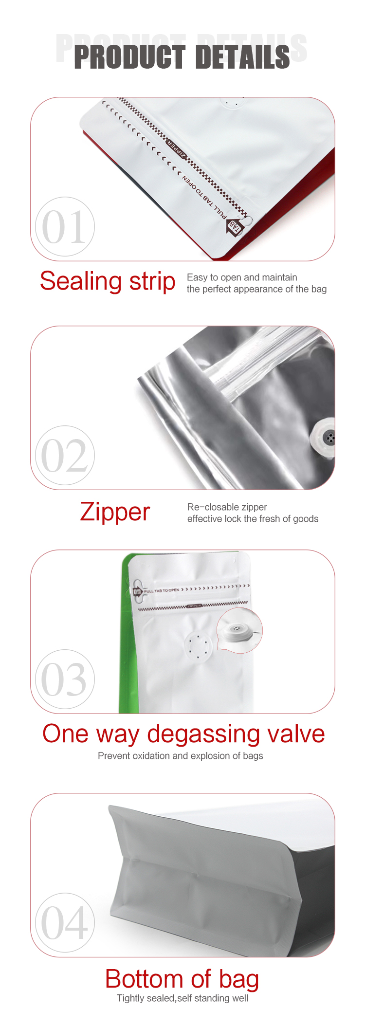 Flat Bottom VMPET Aluminum Coffee Bags 250g BOPP Zip Lock Pouch For Food