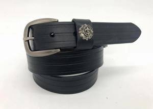 Quality Soft Women Leather Belts With Embossed Line Pattern Brushed Gunmetal Bucklee 2.0CM Wide wholesale