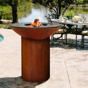 Quality Tall Round Base Camping Cooking Corten Steel BBQ Grill Barbecue wholesale