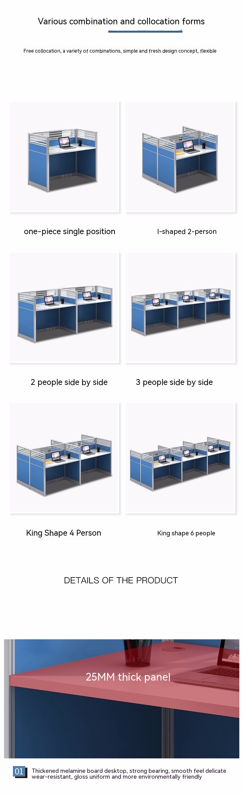 Modular and Customizable Office Furniture 4-Person Screen Workstation with Desk Space
