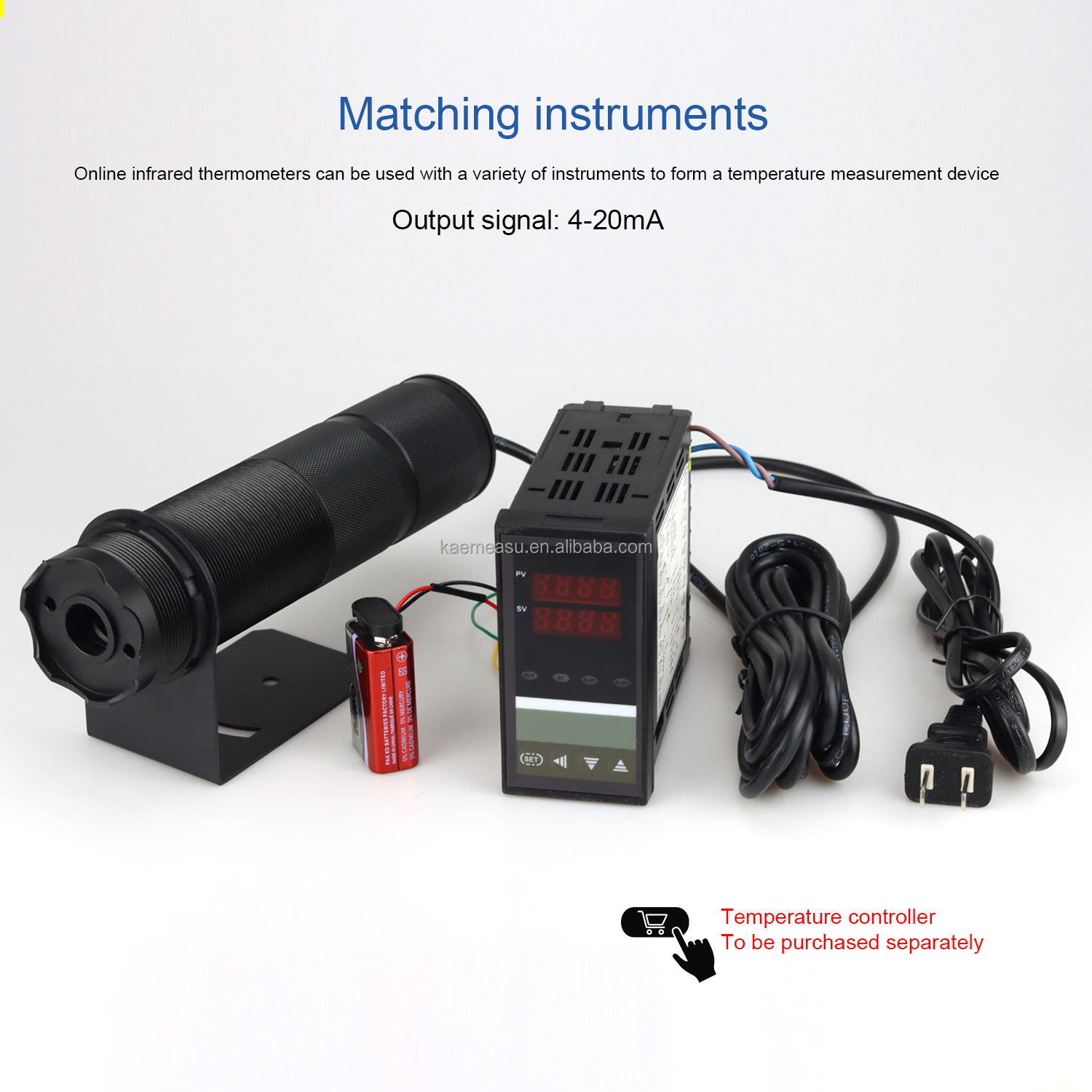 kaemeasu Temperature Transmitter 4~20mA Output Laser Pyrometer Temp Sensor -50~600℃