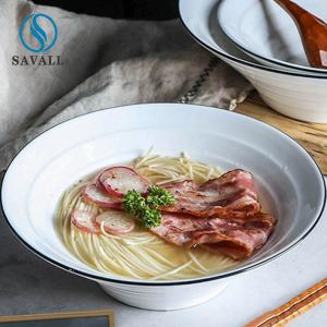 Quality Contemporary Porcelain Salad Bowl Irregular Black Inlay Porcelain Pasta Bowls wholesale