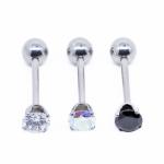 Round Zircon Stones Tongue Piercing Jewelry 14G 316 Stainless Steel
