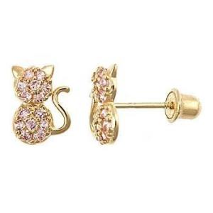 Quality Jewelry Type EARRINGS YCE6799 Pink CZ Cat Stud Earrings for Little Girls Screw Backs wholesale