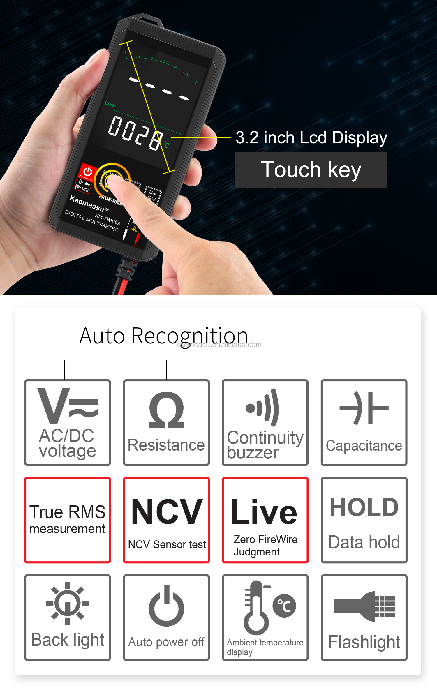 EBTN Display Touch Digital Multimeter 6000 Count Digital Multimetro Ncv Function Neutral Live Wire Test Digital Multimeter
