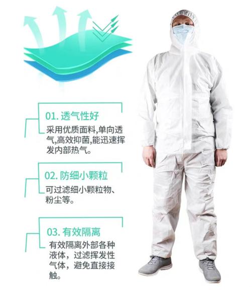 Waterproof SMS Disposable Protective Coverall Harmful Particles Resistant -