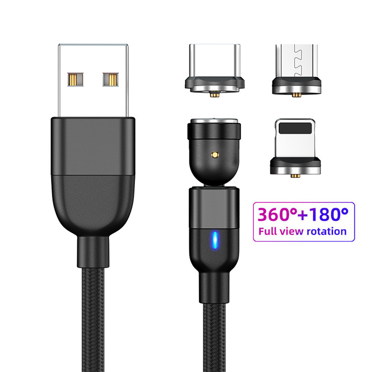 540 Rotation 3A Magnetic USB Charging Cable 3 In 1 Magnetic Data Cable