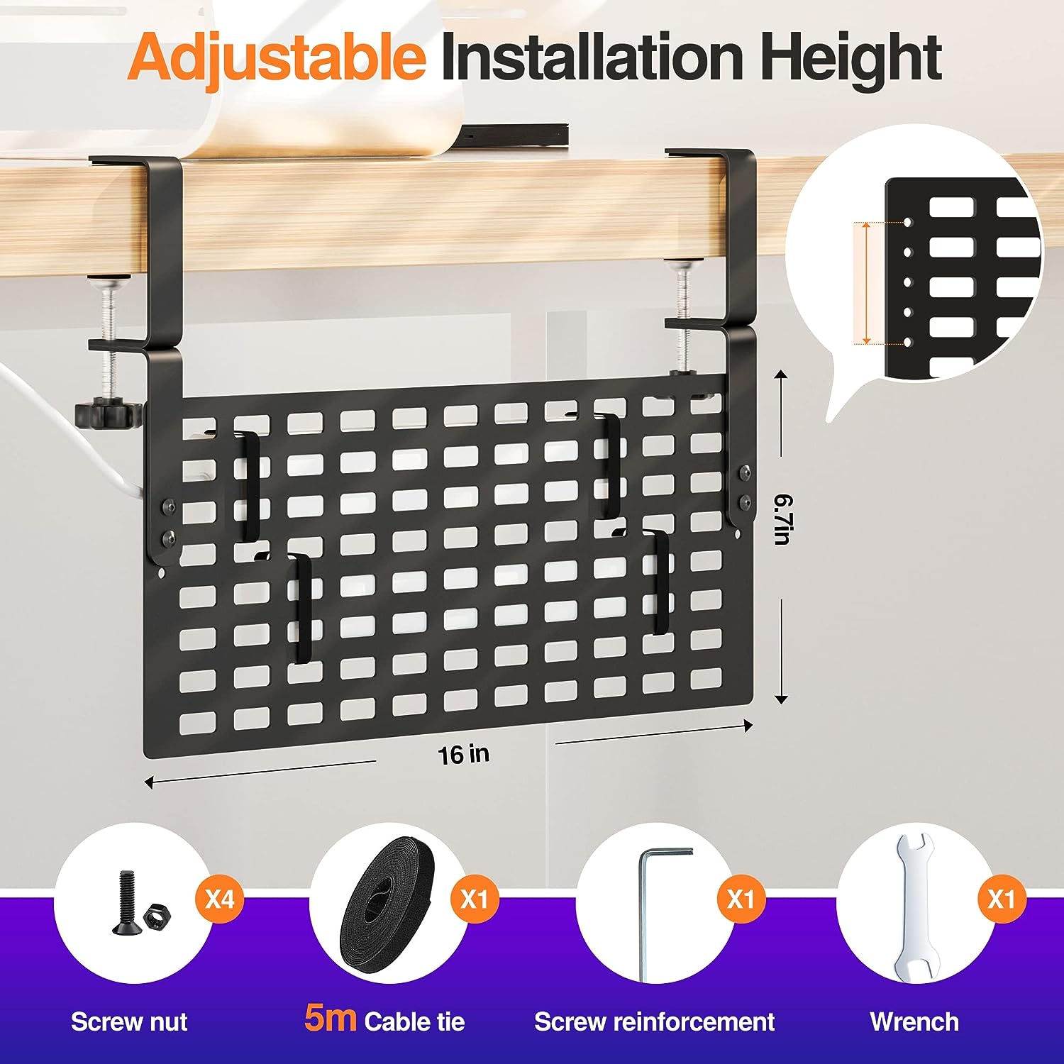 Steel Under Desk Cable Organizer Tray with High Capacity Adjustable Docking Station