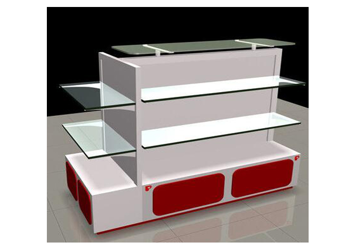 White Gondola Shop Shelving With 2mm Thickness Glass Shelf , Recyclable Liquor Store Shelving