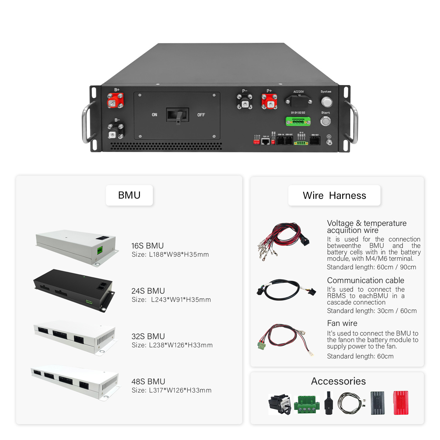 GCE 125A high voltage BMS(HV BMS) With DC/AC Dual Power Supply Master BMS With BMU Wire Harness For BESS Or UPS