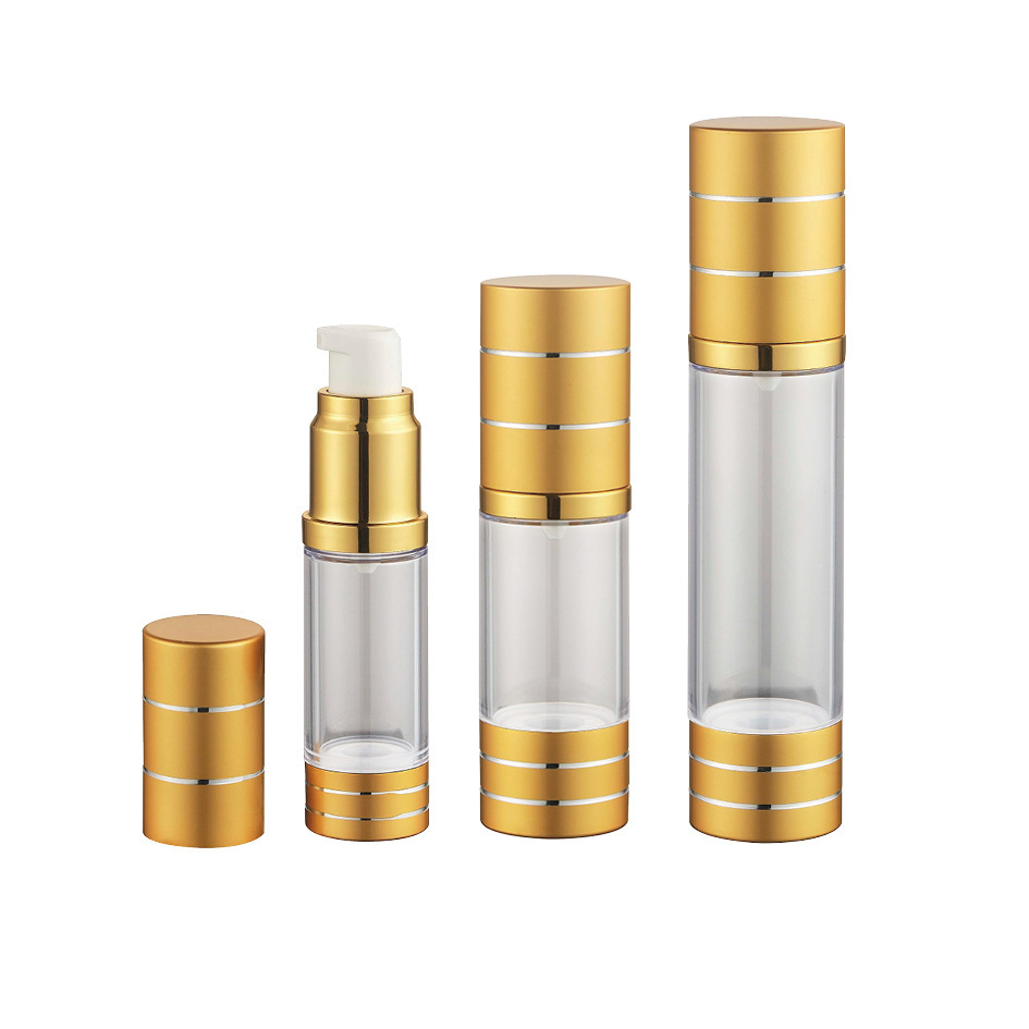 Frosted Golden Airless Spray Pump Bottle 15ml 30ml 50ml Plastic Purple Airless Serum Bottle With PP Pump for Skincare Packaging