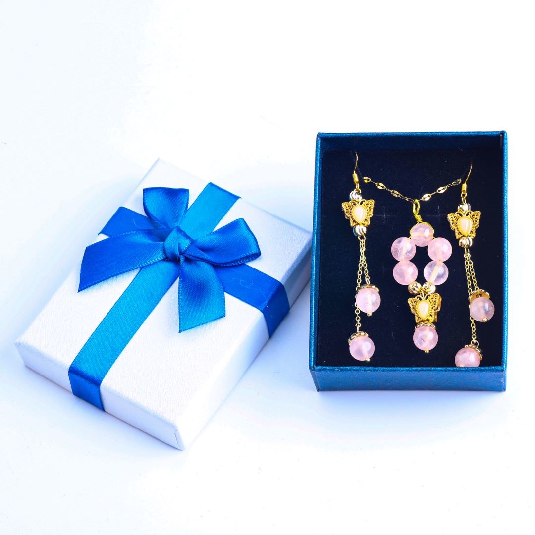 Handmade Gemstone Beaded Necklace And Earring Set Copper Gold Plating