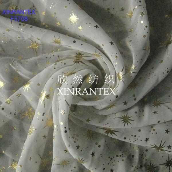 F5708 lady fashion polyester chiffon gold foil finishing 75DX75D 2400 twist 57