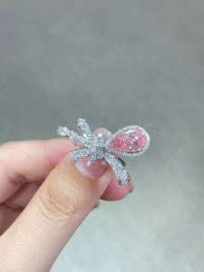 Quality Lab Grown Light Pink Pear Shape CVD Synthetic Diamond Ring 18k White Gold Rings wholesale