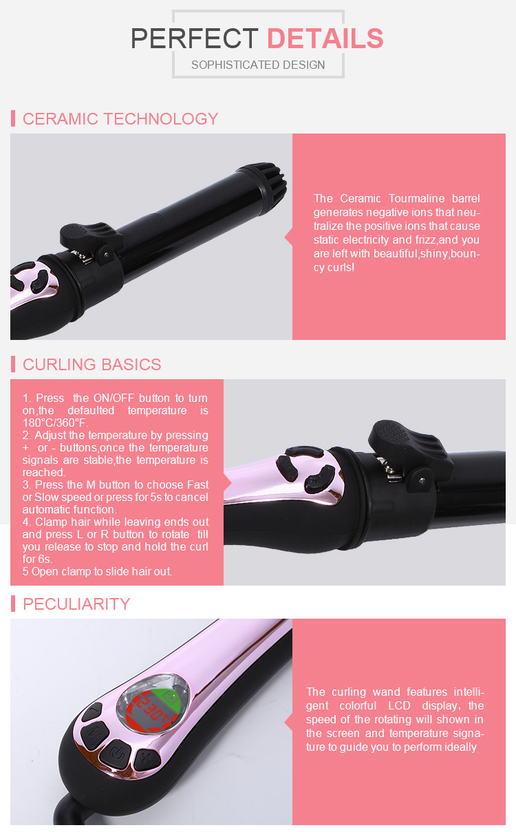 Deep Wave Ceramic Auto Rotating Hair Curler Fast Heating Ptc