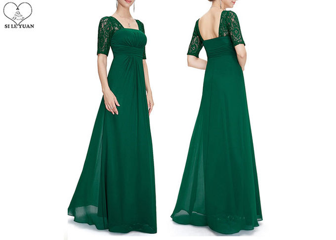 Square Collar Wedding Bridesmaid Dresses , White Chiffon Floor Length Ball Gowns
