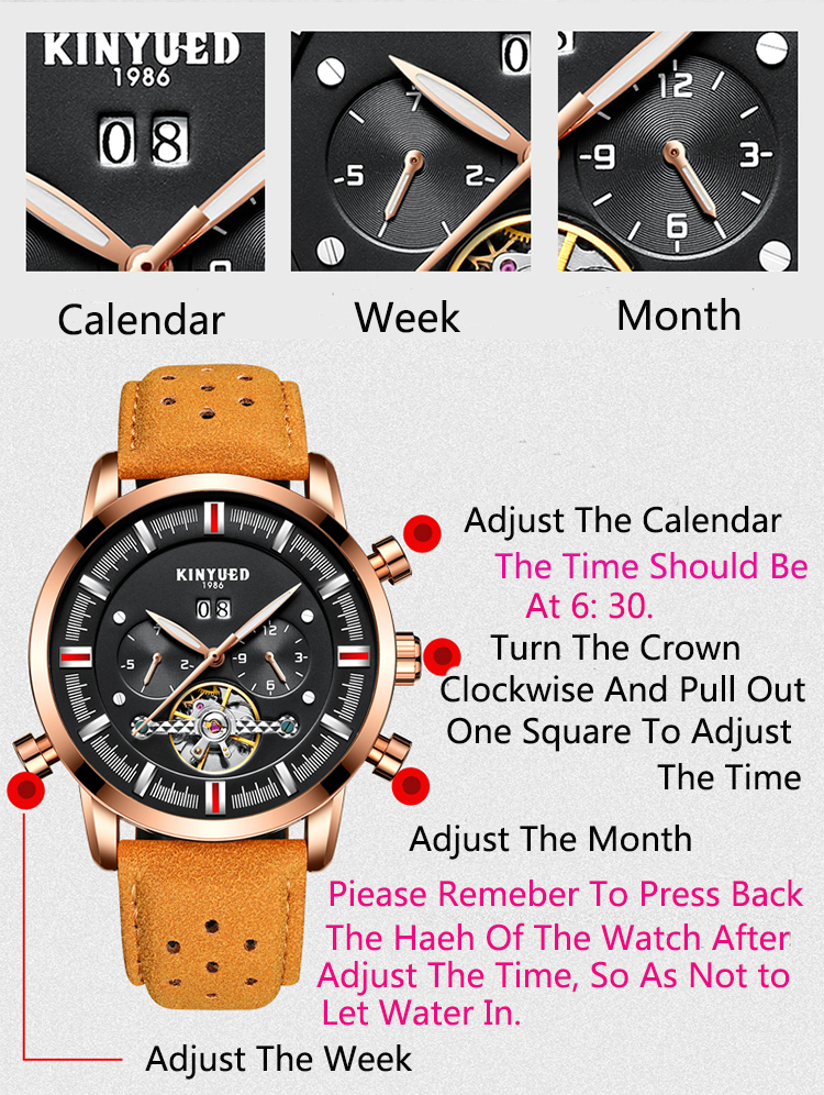 KINYUED J019-7 Men's Automatic Tourbillon Hollow Bottom Mechanical High-end Business Watch