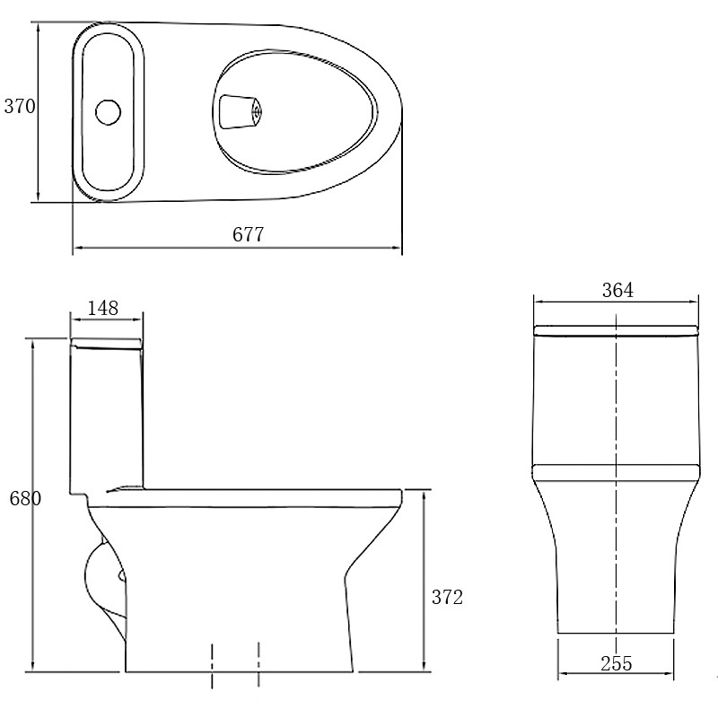 One Piece Siphon Flush Toilet Soft Closed Seat 1.1 Gpf 4L