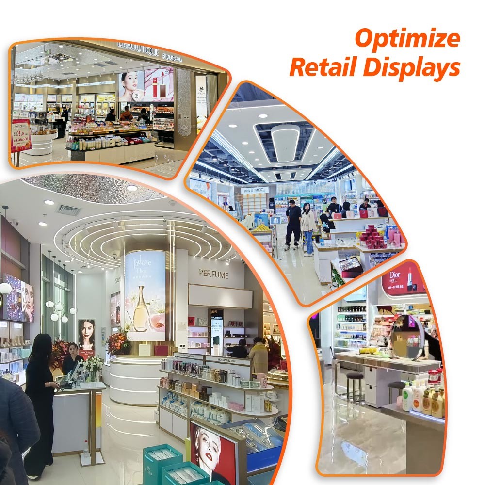GDR02-BG01 Skincare Display Cabinet with LED Strip Lights and White Glass for Department Stores