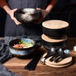 Rustic Porcelain Serving Bowls With Lids 1280C Fired Spray Glaze