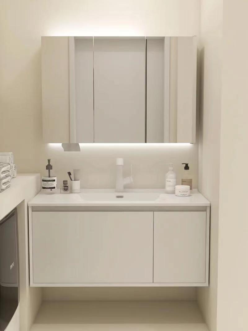 Modern White Bathroom Vanity Combo with Mirror and Sink 38-46 Inch Cultured Marble