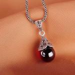 Antique Jewelry 925 Silver Garnet and Marcasite Pendant Necklace 18 Inches