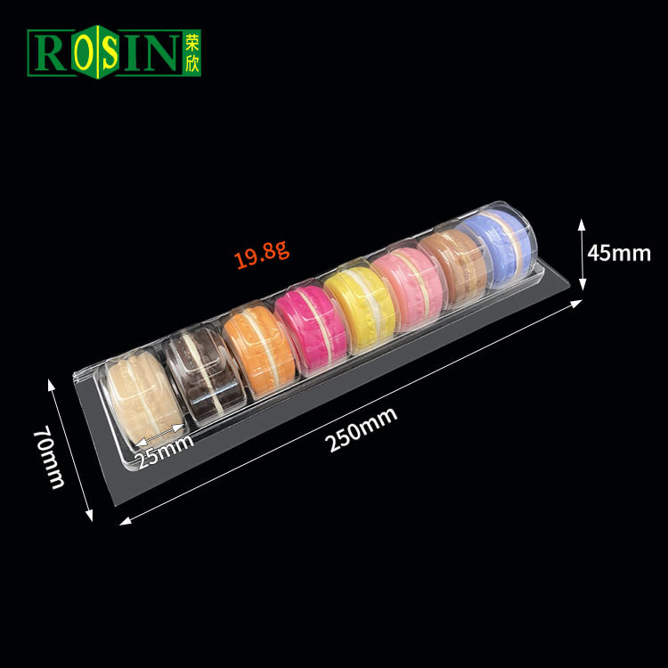 Customized 8 Cavity Macaron Tray Packaging Rectangular Hinged Bottom