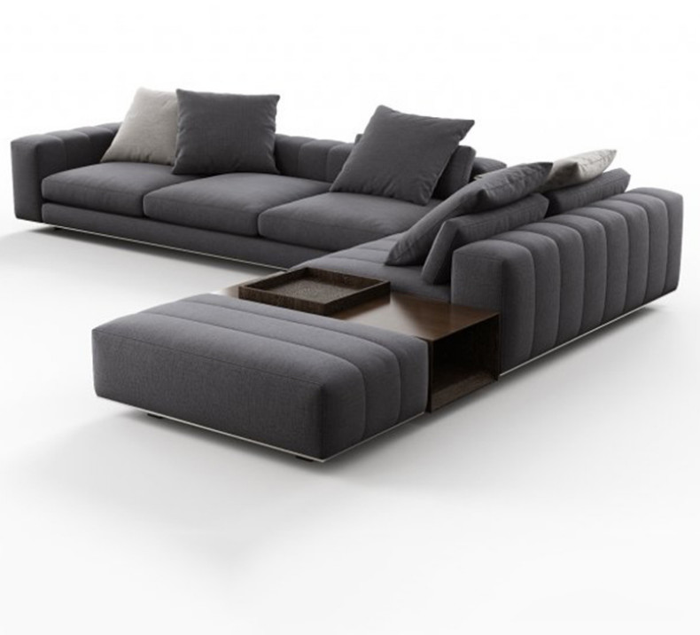 L Shape Fabric Living Room Sectional Sofa SMY-7177 With Recliners