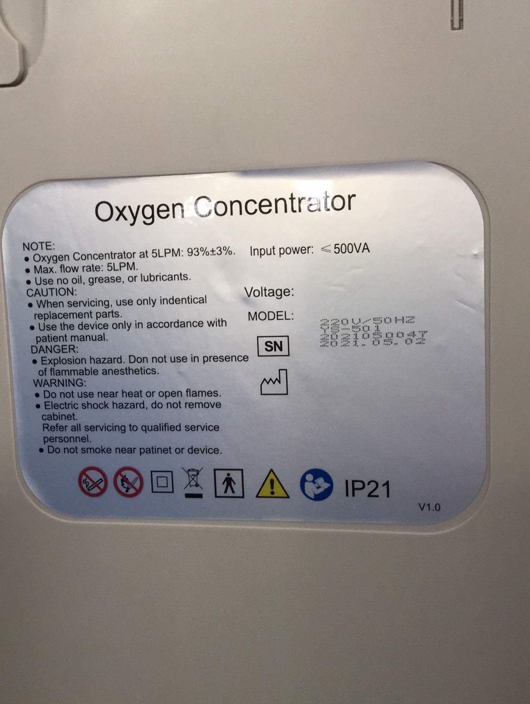 96%high purity oxygen concentrator for medical instrument 5L 8L 10L MSLJY45 india CE/IS013485